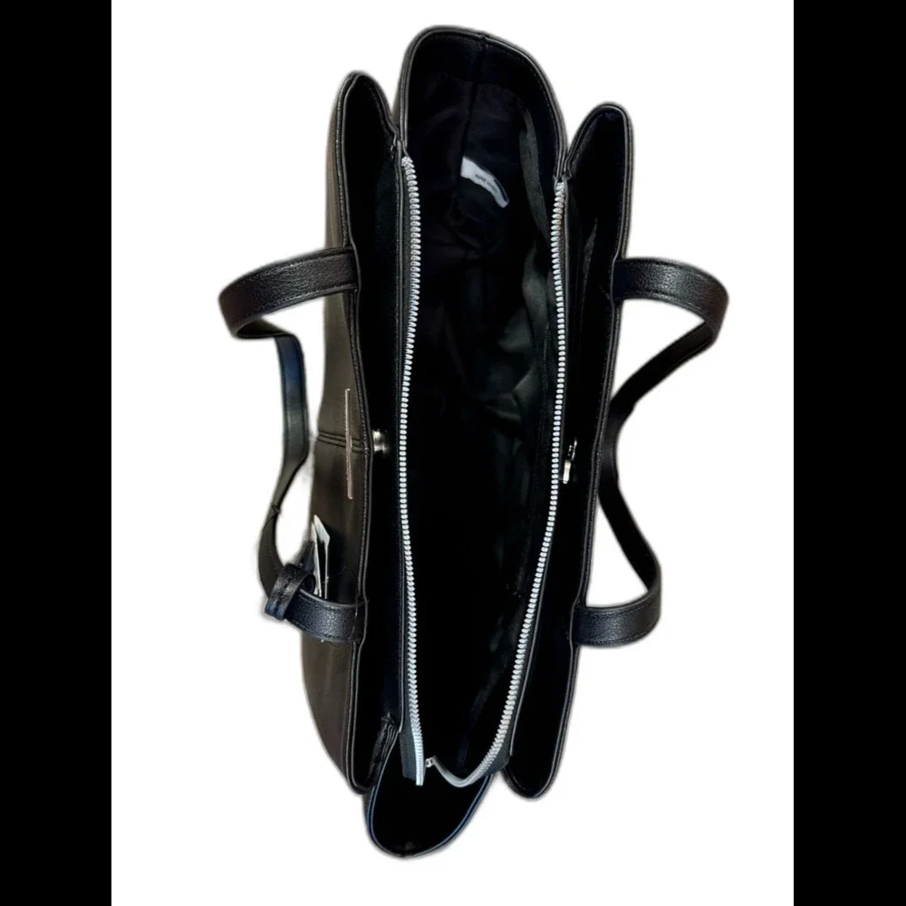 Nine West Black Leather Tote with Logo Charm